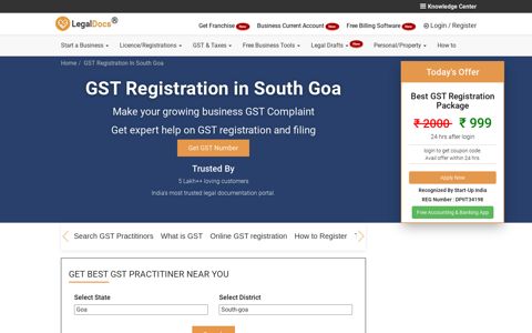 GST Registration in south goa starting at Rs 499 within 7 Days.