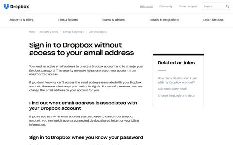 How to sign in to Dropbox without access to your email address