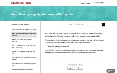Kobo Desktop app sign-in issues with Captcha – Rakuten Kobo