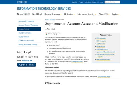 Supplemental Account Access and Modification Forms