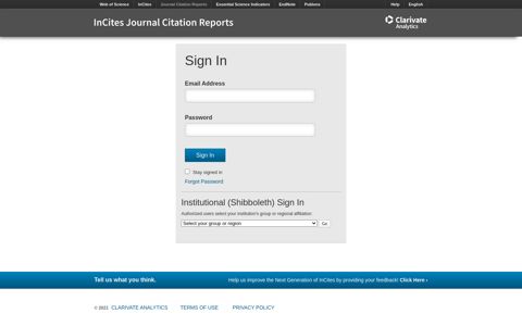 InCites - Clarivate Analytics - Sign In