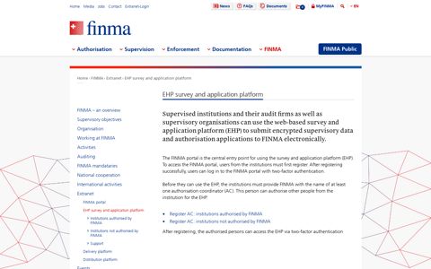 EHP survey and application platform - Finma