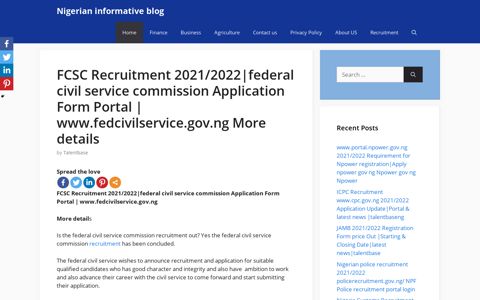 FCSC Recruitment 2021/2022|federal civil service ...