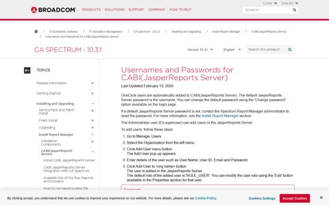 Usernames and Passwords for CABI(JasperReports Server)