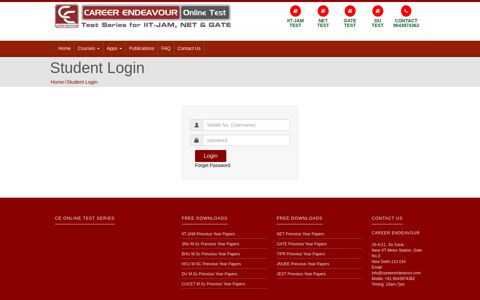 Student Login - Career Endeavour Online Test for IIT-JAM ...