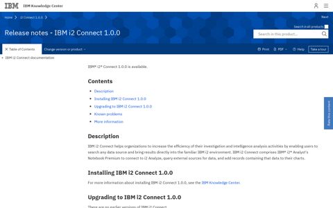 Release notes - IBM i2 Connect 1.0.0 - IBM Knowledge Center