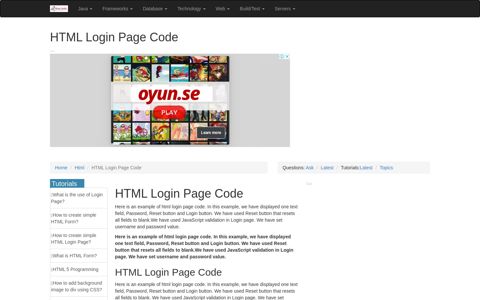 HTML Login Page Code - RoseIndia.Net
