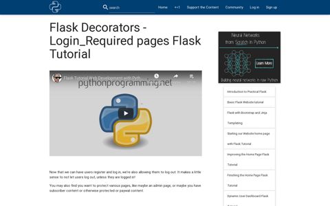 Decorators - Login_Required pages Flask Tutorial - Python ...