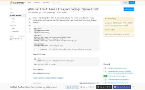 What can I do if I have a Instagram bot login Syntax Error ...