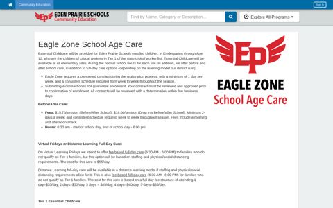 Eagle Zone School Age Care - Eden Prairie Community ...
