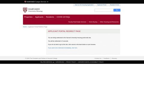 Applicant Portal Redirect Page | Harvard University Housing