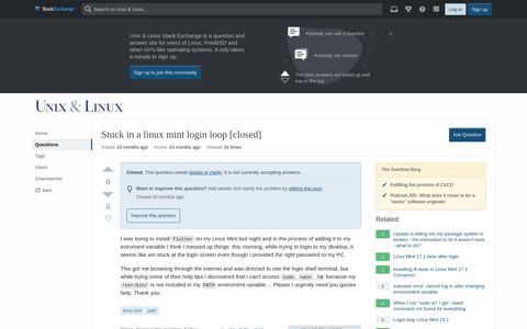 Stuck in a linux mint login loop - Unix & Linux Stack Exchange