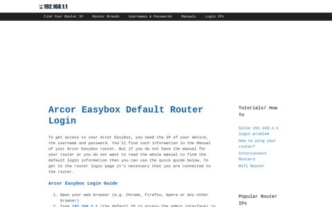 Arcor Easybox - Default login IP, default username & password