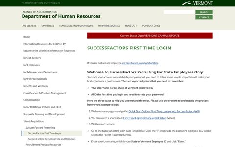 SuccessFactors First Time Login | Department of Human ...