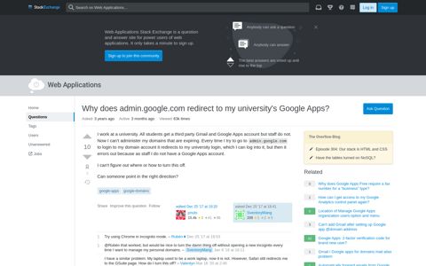 Why does admin.google.com redirect to my university's ...