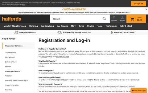 Registration and Log-in | Halfords UK