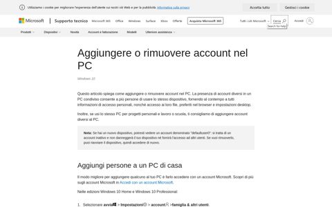 Aggiungere o rimuovere account nel PC - Microsoft Support