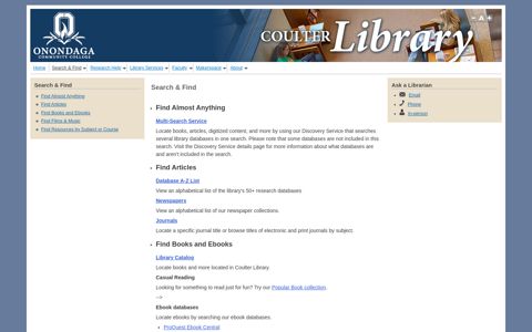 Search & Find - Coulter Library - Onondaga Community College