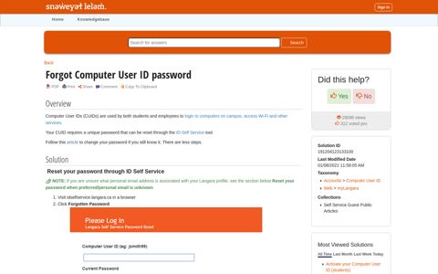 Forgot Computer User ID password - RightAnswers