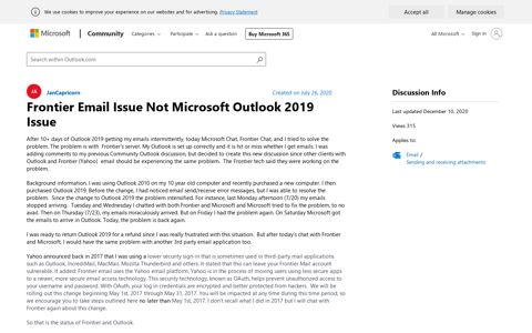 Frontier Email Issue Not Microsoft Outlook 2019 Issue ...