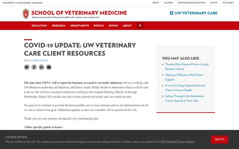 COVID-19 UPDATE: UW Veterinary Care Client Resources ...