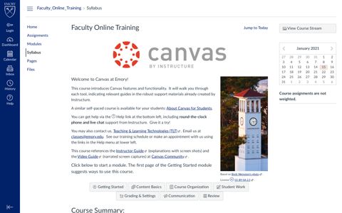 Course Summary - Emory canvas