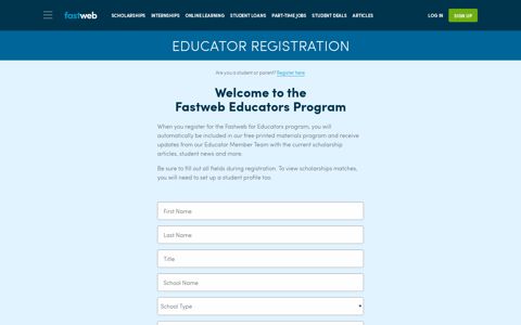 Educator Registration | Fastweb