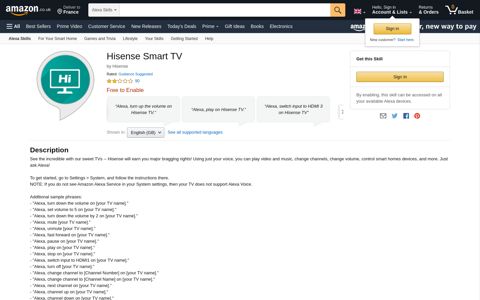 Hisense Smart TV: Amazon.co.uk: Alexa Skills