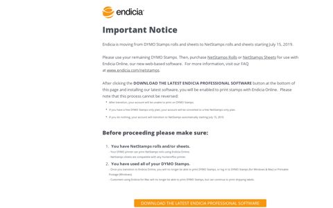 Important Notice for Endicia Professional Users