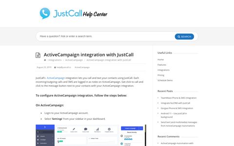 ActiveCampaign integration with JustCall