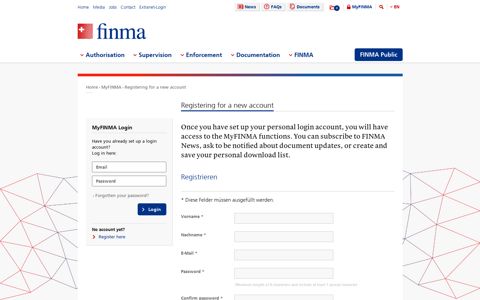 Registering for a new account - Finma