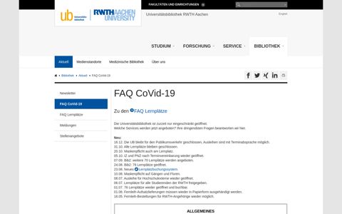 FAQ CoVid-19 - RWTH AACHEN UNIVERSITY ... - UB Aachen
