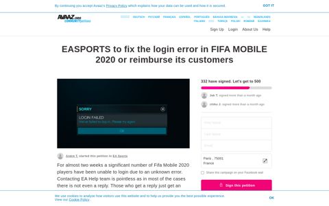 EASPORTS to fix the login error in FIFA MOBILE 2020 or ...