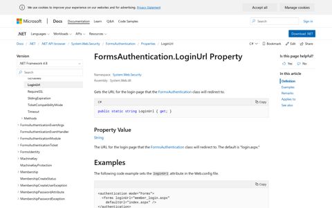 FormsAuthentication.LoginUrl Property (System.Web.Security ...
