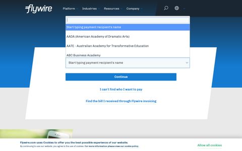 Make a payment - Select an Institution - Flywire