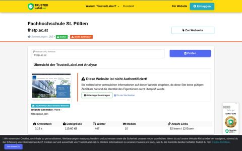 Infos und Auswertungen über fhstp.ac.at :: trustedlabel.net