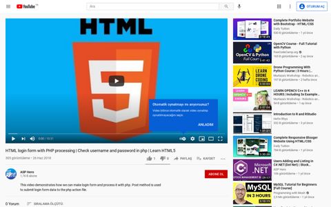 HTML login form with PHP processing | Check ... - YouTube