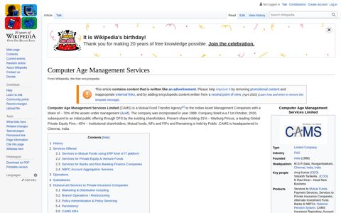 Computer Age Management Services - Wikipedia