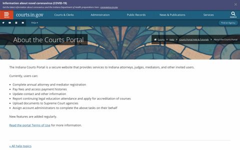courts.in.gov: About the Courts Portal