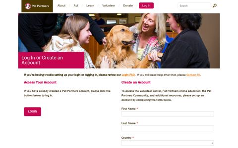 Log In or Create an Account | Pet Partners