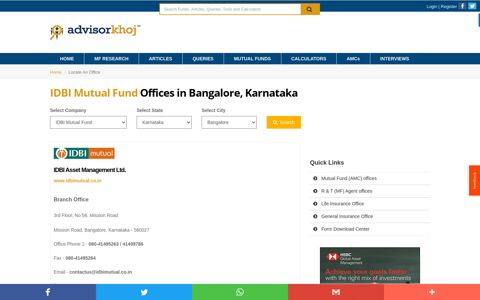 IDBI Mutual Fund Bangalore office, Mutual Fund companies in ...