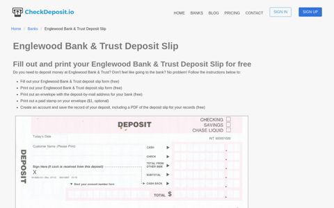 Englewood Bank & Trust Deposit Slip - Free Printable ...