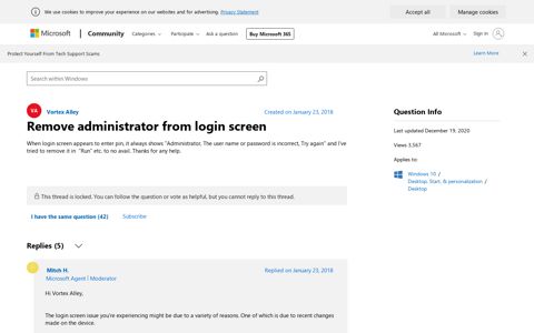 Remove administrator from login screen - Microsoft Community