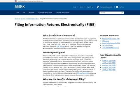 Filing Information Returns Electronically (FIRE) | Internal ...