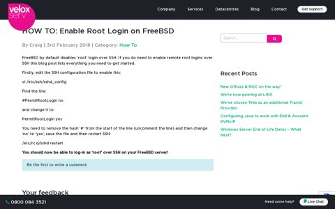 HOW TO: Enable Root Login on FreeBSD • - VeloxServ