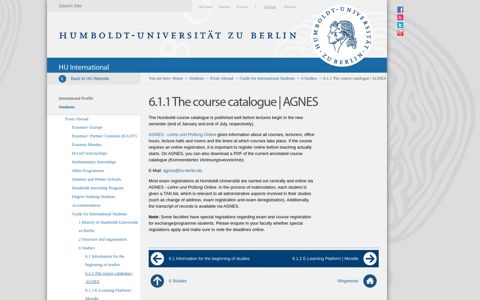 6.1.1 The course catalogue | AGNES — HU International