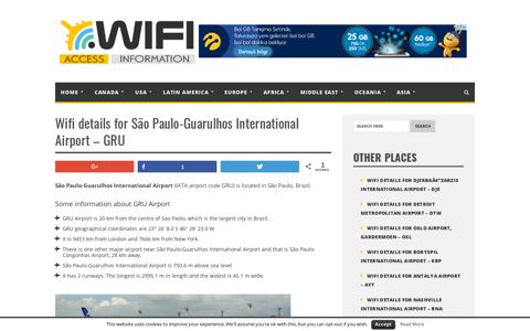 Wifi details for São Paulo-Guarulhos International Airport - GRU