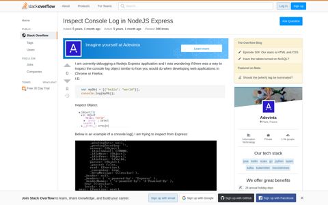 Inspect Console Log in NodeJS Express - Stack Overflow