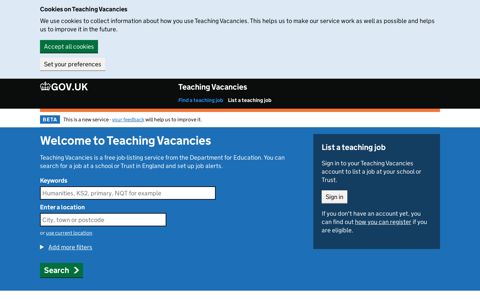 Find a job in teaching — Teaching Vacancies