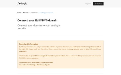 Connect your 1&1 IONOS domain – Artlogic Support